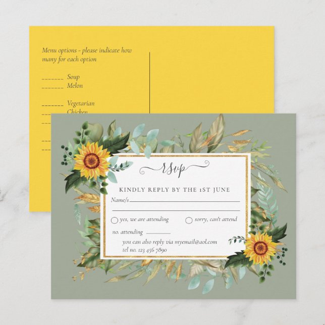 Carte Postale Boho Sunflower Sage Mariage de verdure (Devant / Derrière)