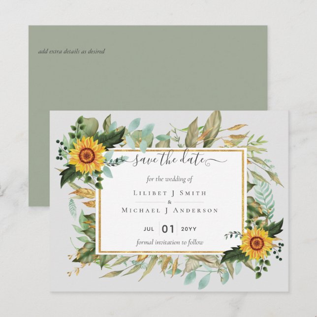 Carte Postale Boho Sunflower Sage Mariage de verdure (Devant / Derrière)