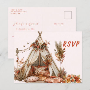 Carte Postale Boho Tent Plumes Mariage RSVP