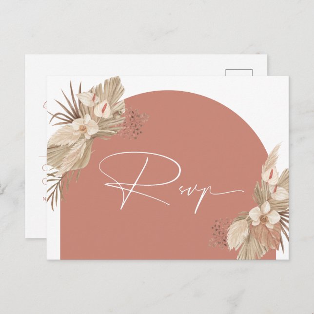 Carte Postale Boho Terracotta Arch Pampas Détails de l'herbe Boî (Devant / Derrière)