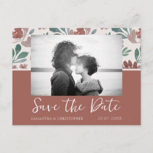 Carte Postale Boho Terracotta & Beige Enregistrer la date Mariag