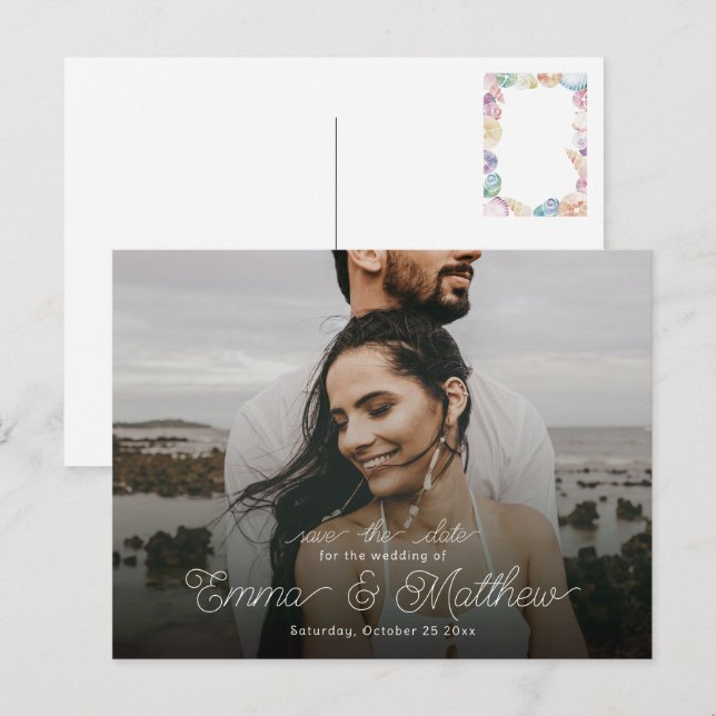 Carte Postale Boho Under the Sea Curly Enregistrer la date (Devant / Derrière)