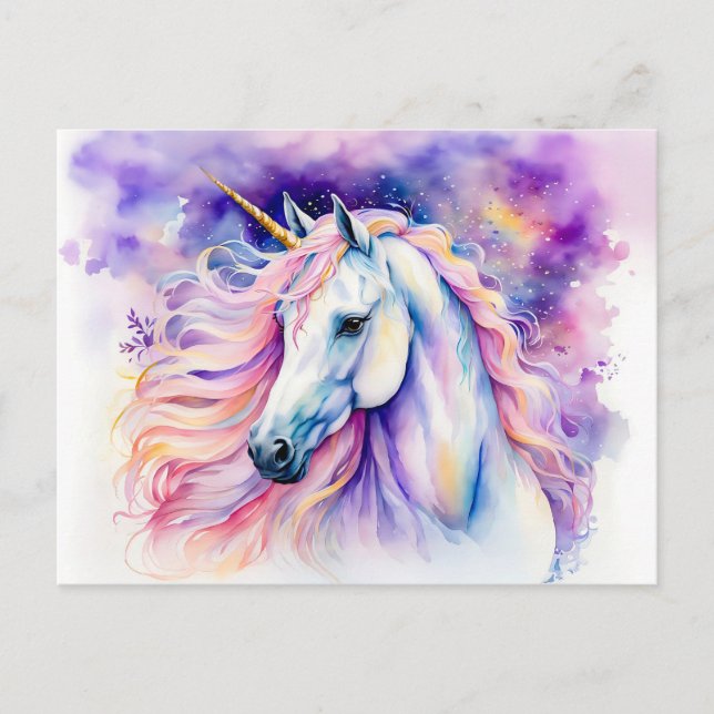 Carte Postale Boho Watercolor Elegant Unicorn (Devant)