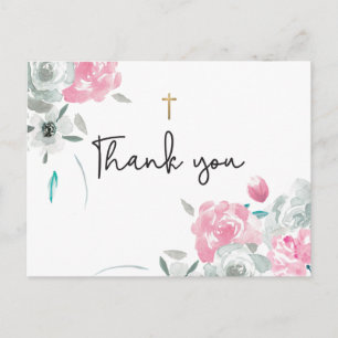 Carte Postale Boho Watercolor Flowers Baby Baptism Merci