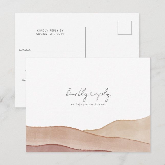 Carte Postale Boho Watercolor Mariage Abstrait RSVP (Devant / Derrière)