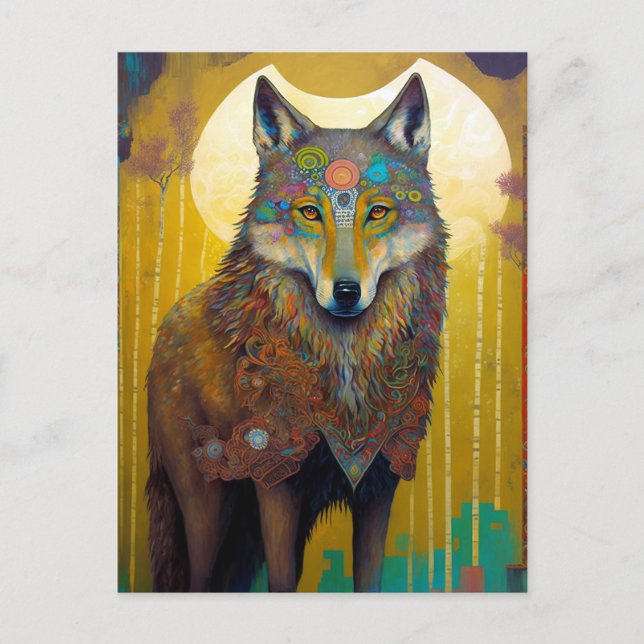Carte Postale Boho Wolf Surreal Wildlife Art (Devant)