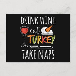 Carte Postale Boire du vin Manger de la dinde Famille Adultes Ac
