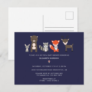 Carte Postale Bois Animaux Baby shower Forêt mite