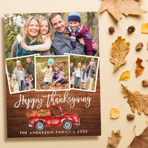 Carte Postale Bois Bracelet Script Camion Rouge Thanksgiving 4 P