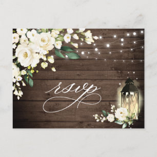 Carte Postale Bois & Roses Blanches Mariage RSVP avec choix de r