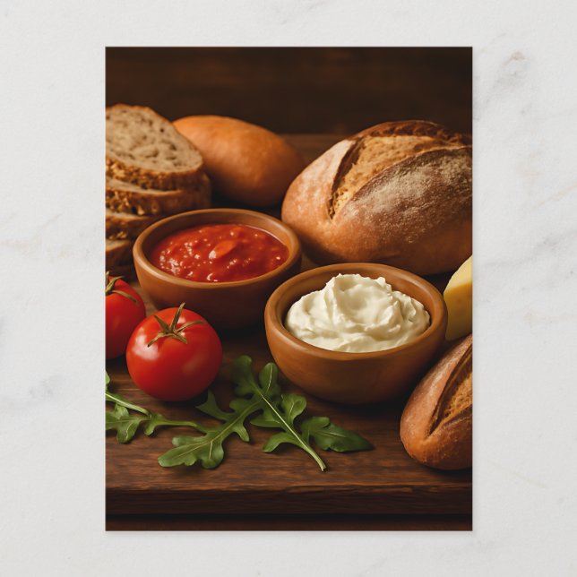 Carte Postale Bois rustique avec fromage artisanal pains (Devant)