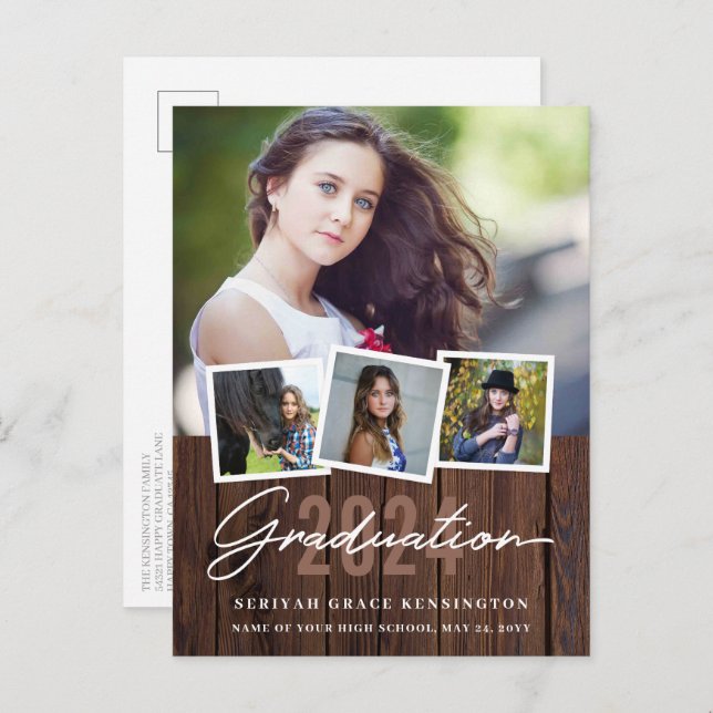 Carte Postale Bois rustique Chaque année Graduation 4 Photo (Devant / Derrière)