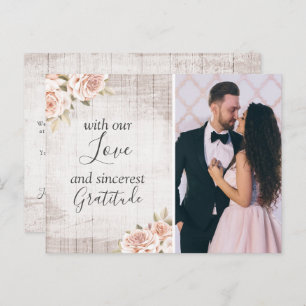 Carte Postale Bois rustique et Rose Chabby Mariage Merci Photo