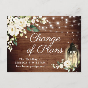 Carte Postale Bois rustique et Roses blanches Lanterne Changemen