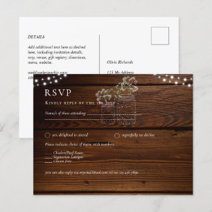 Carte Postale Bois rustique Mason Jarres Lights Gypsophila RSVP