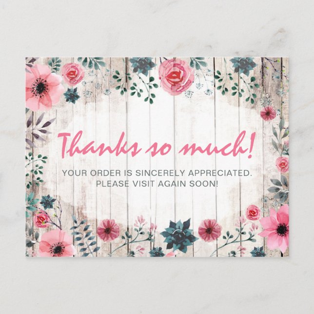 Carte Postale Bois rustique Shabby Chic Rose Anemone Merci (Devant)