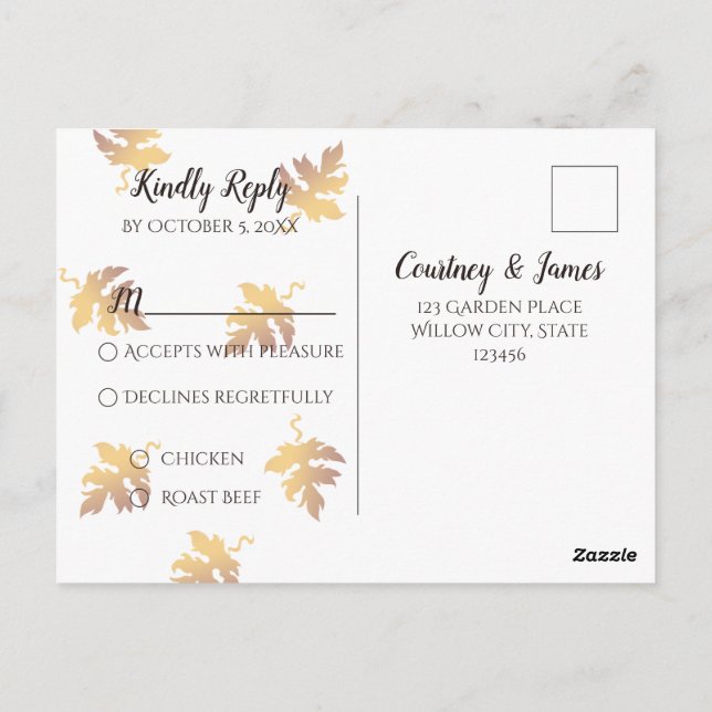 Carte Postale Bois rustique & Tournesol | RSVP Mariage de automn (Dos)