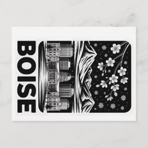 Carte Postale Boise Skyline Noir et Blanc Gravure sur Bois Hiver