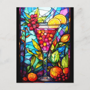 Carte Postale Boisson Cocktail de Fruits en Verre Peint à l'Aqua