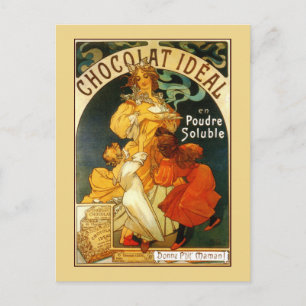 Carte Postale Boisson de chocolat Mucha Art nouveau vintage