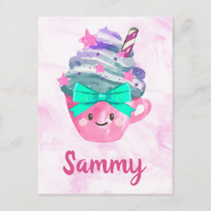 Carte Postale Boisson Mignonne Kawaii Rose Pour La Nurserie Des