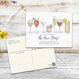 Carte Postale Boissons de cocktail de fête du Nouvel An Simple a