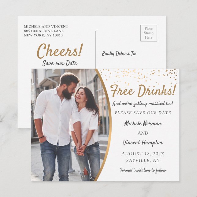 Carte Postale Boissons gratuites ! Décontracté Enregistrer la da (Devant / Derrière)