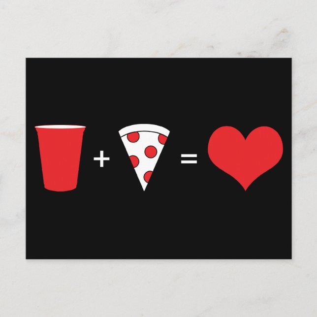 Carte Postale boissons + pizza = amour (Devant)