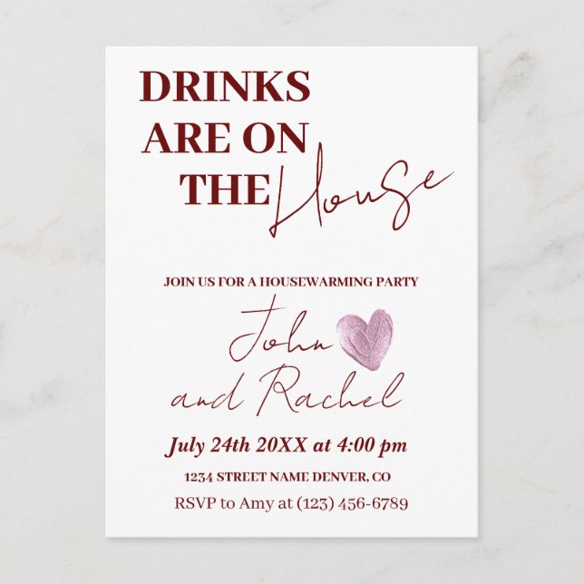 Carte Postale Boissons sont sur la maison ménage fête de réchauf (Devant)