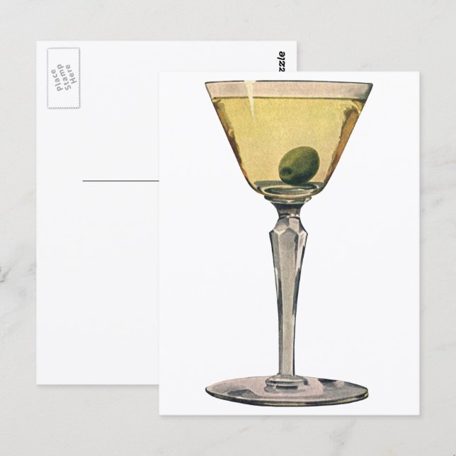 Carte Postale Boissons Vintage Drinks, Martini Olive Cocktail (Devant / Derrière)