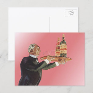 Carte Postale Boissons vintages, Butler Servant du vin sur plate