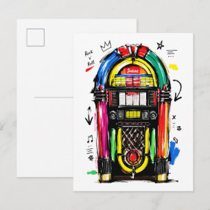 Carte Postale Boîte à musique Rock N Roll Art Rétro Coloré