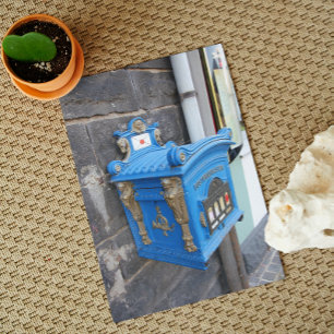 Carte Postale Boîte aux lettres allemande bleue antique de 1896
