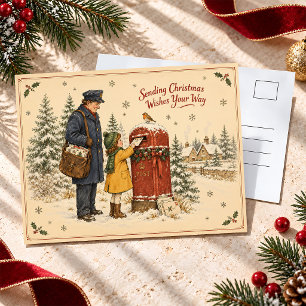 Carte Postale Boîte aux lettres de Noël vintage Salutations fest