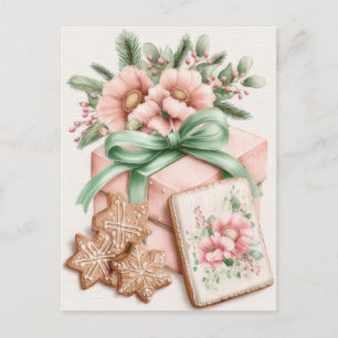 Carte Postale Boîte cadeau de Noël pastel festive et élégante