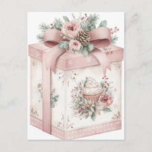 Carte Postale Boîte cadeau de Noël pastel festive et élégante