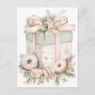 Carte Postale Boîte cadeau de Noël pastel festive et élégante