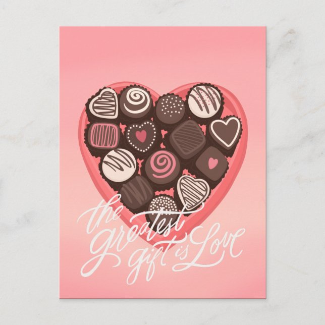 Carte Postale Boite en forme de coeur de chocolats design Valent (Devant)