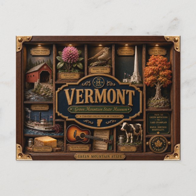 Carte Postale Boîte ombre 3D de l'État du Vermont (Devant)