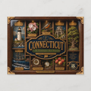 Carte Postale Boîte ombre 3D figurine État du Connecticut