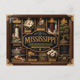 Carte Postale Boîte ombrée 3D figurine de l'État du Mississippi