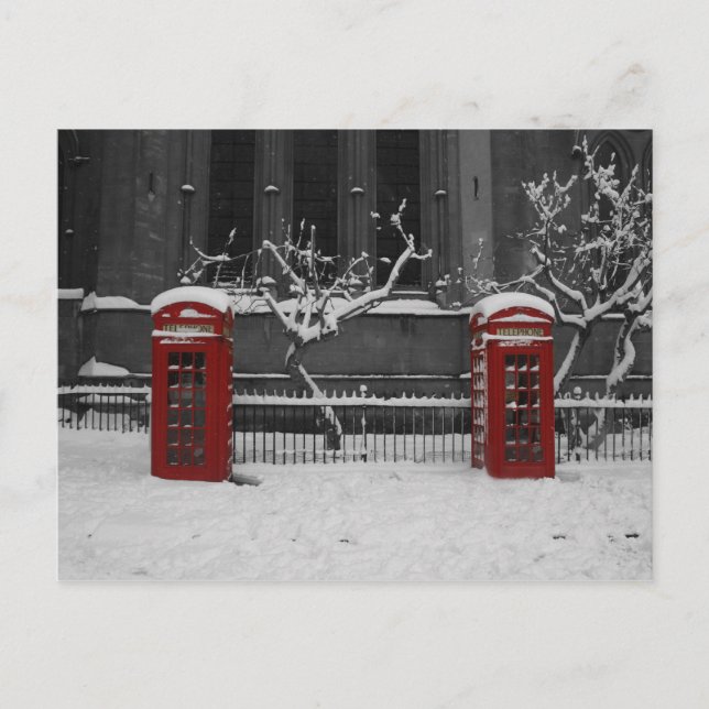 Carte Postale Boîtes de phonie de Londres dans la neige (Devant)