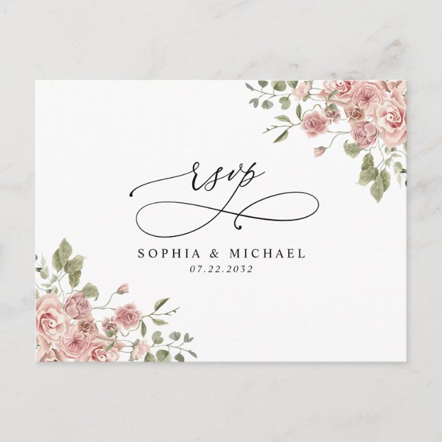 Carte Postale Boîtier de Mariage végétal rose pâle RSVP (Devant)