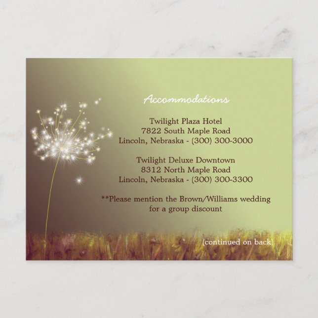 Carte Postale Boîtier d'hébergement Mariage Dandelion (Devant)