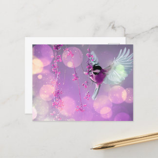 Carte Postale Bokeh Bubbles Flying Hummingbird - Rose