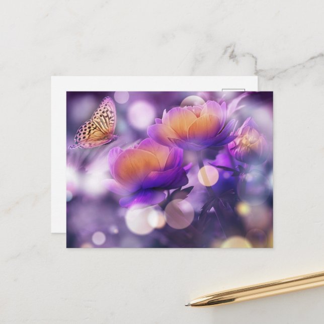 Carte Postale Bokeh Butterfly (Devant/Arrière en situation)