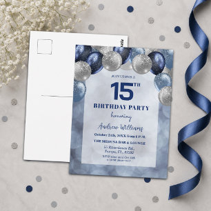 Carte Postale Bokeh Lights 15e Ballons Pailletés Anniversaire
