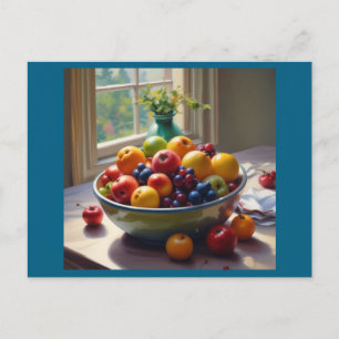 Carte Postale Bol de fruit sur table peinture à l'huile classiqu