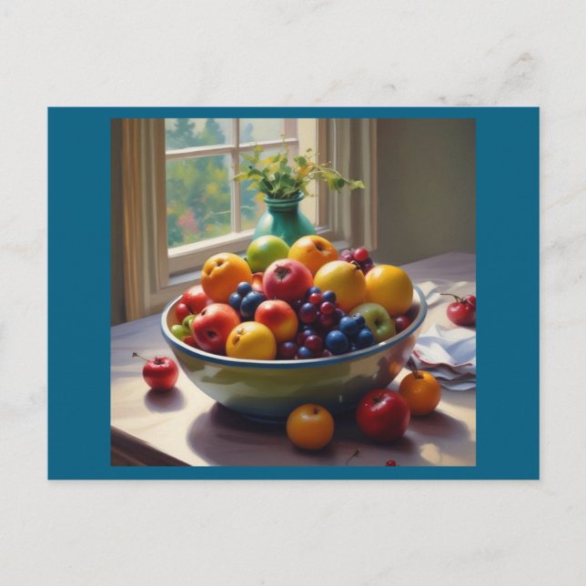 Carte Postale Bol de fruit sur table peinture à l'huile classiqu (Devant)