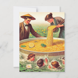 Carte Postale Bol surréaliste de nouilles dans l'étang